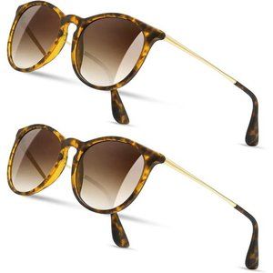 2 Pack Vintage Round Sunglasses for Women Men Classic Retro Designer Style